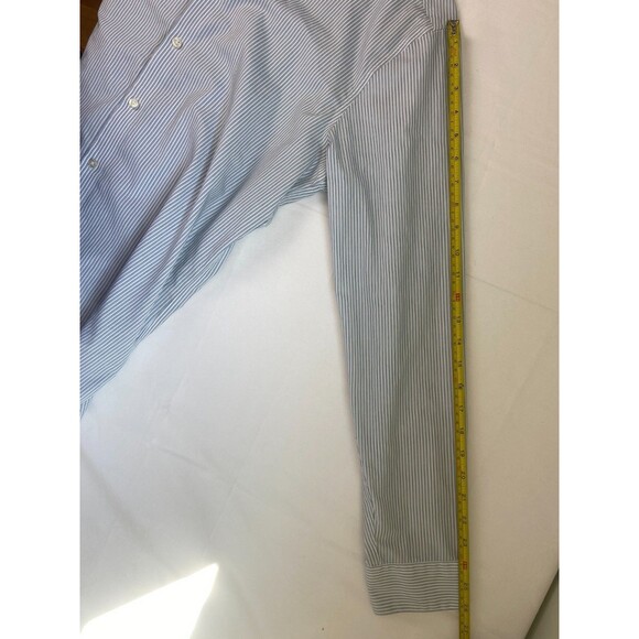 Calvin Klein Mens Button-Down Dress Shirt 16 34/35 Stripe Blue Slim Fit Non-Iron - Picture 9 of 10